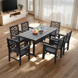 Outdoor Patio Dining Set, 7 Pcs Dining Set with Chairs and Table, Dining Set with Steel Frame, Dining Table with Umbrella Hole-Coolbibila - 1 of 4
