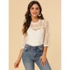 INSPIRE CHIC Women's 3/4 Sleeves Ruffle Mock Neck Sheer Lace Blouse - 3 of 4