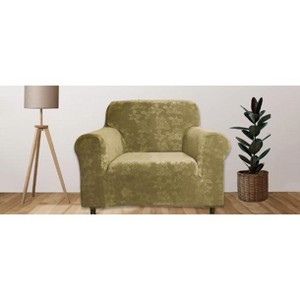 J&V TEXTILES Rich Floral Pattern Velvet Stretch Chair Cover Chair Slipcover Sofa Cover Furniture Protector Couch Soft with Elastic Bottom - 1 of 3