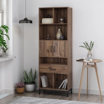 CAVINAS Bookcases for Living Room 4-Tier 31.5" W Storage Cabinet Bookcase with Iron Legs and Drawer, Cabinets for Office