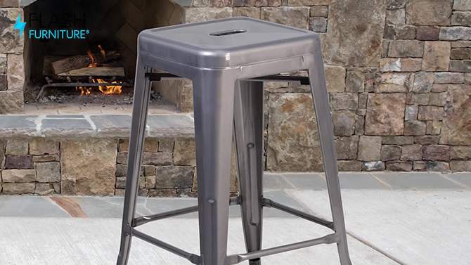 Flash Furniture 24'' High Backless Clear Coated Metal Indoor Counter Height Stool with Square Seat, 2 of 9, play video