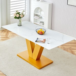 NicBex Dining Table 71" Modern Rectangular Glass Dining Table with V-shaped MDF Legs for Dining Room - 1 of 4