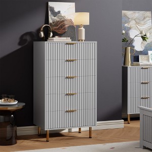 Fluted 5 Drawer Storage Dresser, Tall Modern Chest with Ample Deep Drawers and Wide Top, Wooden Organizer for Living Room, Hallway - 1 of 4