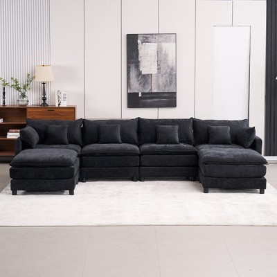 131.89" Chenille Upholstery Modular U-Shaped Sectional Sofa, 6-Piece Free Combination Couch