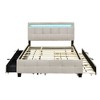Okak Queen Platform Bed Frame with Upholstered and LED Frame No Box Spring Needed Linen Fabric Bed with Twin XL Trundle & 2 drawers, Beige - 4 of 4