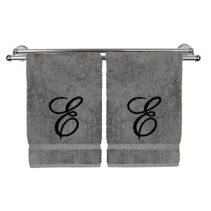 BC BARE COTTON Monogrammed Hand Towel, 100% Turkish Cotton - Set of 2 - Gray - Black Script - 1 of 4