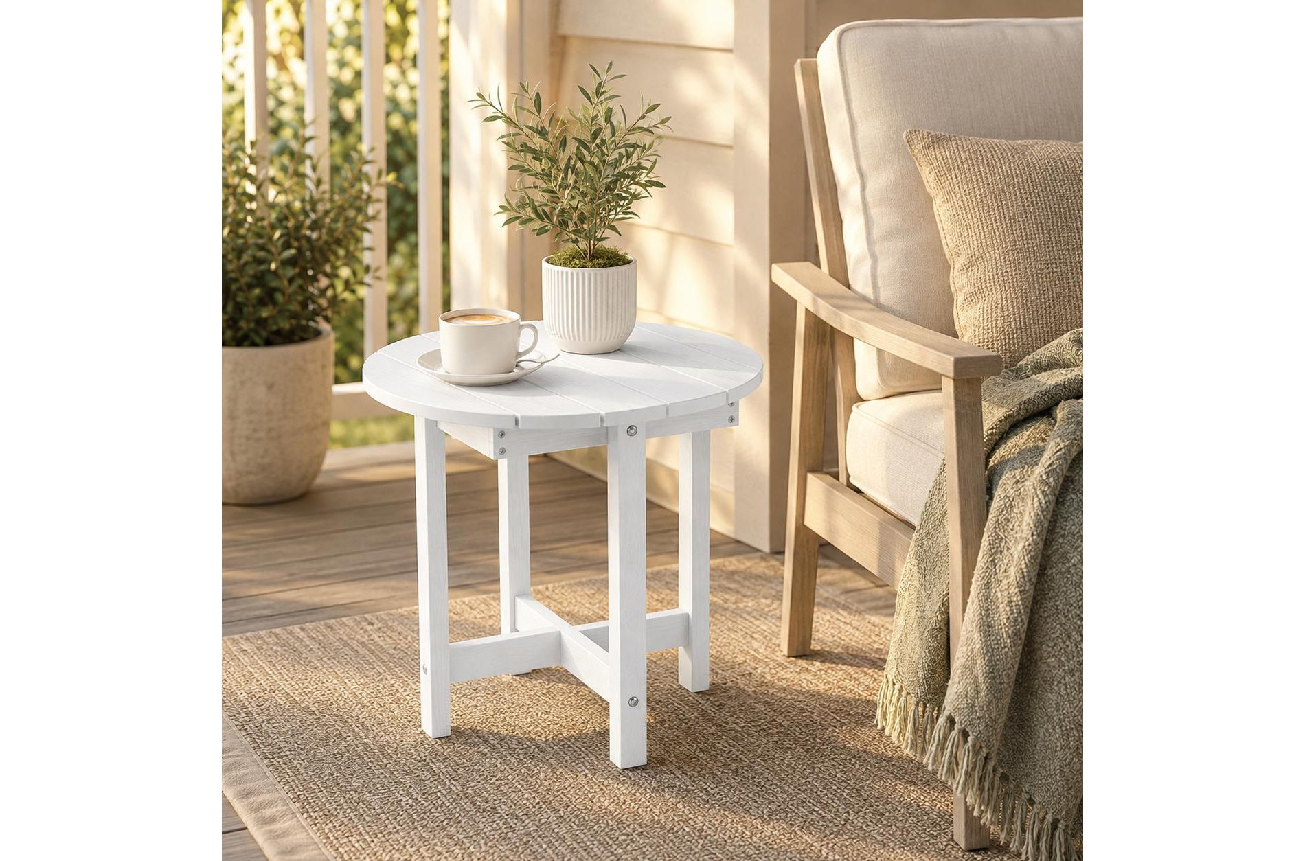 Weather-Resistant HIPS Outdoor Patio Coffee Table Small Square White 18-Inch