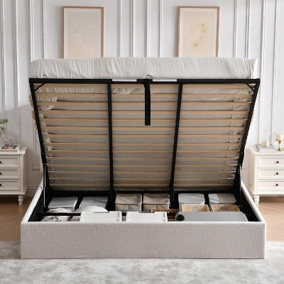 King Size Hydraulic Lift Storage Bed Upholstered 12 Inch Wingback 9 ...