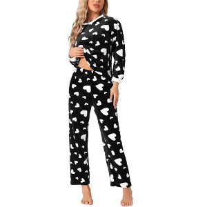 cheibear Women's Flannel Winter Cute Printed Long Sleeve Pajama Sets - 1 of 4