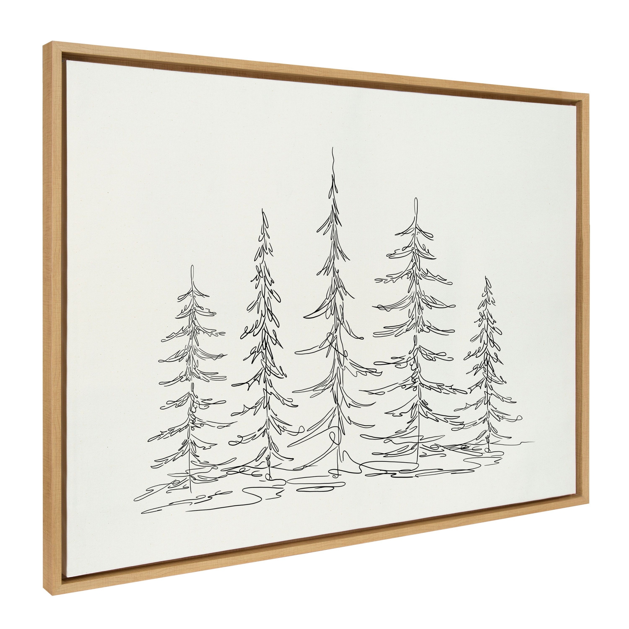 Kate and Laurel Minimalist Evergreen Trees Sketch Framed Canvas by The Creative Bunch Studio, 28x38 Natural