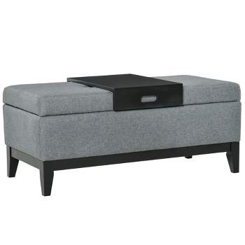 HOMCOM 42" Rectangular Linen Fabric Storage Ottoman Bench with Removable Tray for Living Room, Entryway, or Bedroom