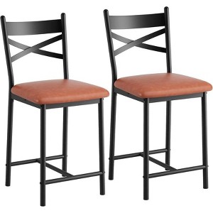 Bar Stools Set of 2, 22.4" Modern Counter Height Barstool With High Back and Metal Footrest, Upholstered Large Seat Island Stools Bar - 1 of 4