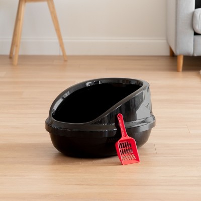 Black Shielded Plastic Cat Litter Pan with Scoop