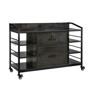 VEVOR 2 Drawers Metal File Cabinet, Lateral Filing Cabinet with Lock and 6 Open Shelves, Wooden Wide Filing Storage Cabinets with Power Strip, Gray - 1 of 4