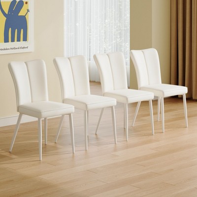 SEVOBAL Dining Chairs 4 Piece of Modern Minimalist PU Curved Back and Seat Cushion for Dining Room, Bedroom, Living room, White, 17.7"*17.3"*35"
