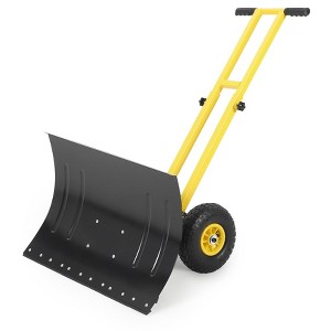 29" Snow Shovel with Wheels, Heavy Duty Steel Snow Pusher Shovel with Adjustable Handle and 5-Position Angled Blade for Driveway - 1 of 4