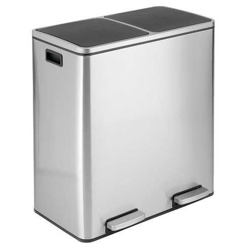 Mdesign Divided Large Metal Step Trash Can Garbage, 60 Liter - Brushed ...