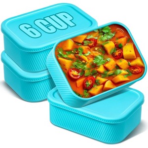 4 Pcs Silicone Freezer Trays with Lid, Reusable Rectangle Soup Containers & Ice Molds for Soups, Sauces, Stews - 1 of 4