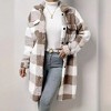 Coolmee Women's Long Flannel Plaid Jacket Shacket Cozy Lapel Button Down Shirt Jacket Fuzzy Trench Coat - 3 of 4