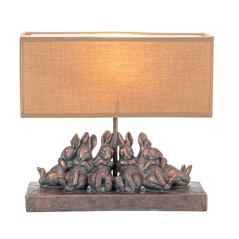 Storied Home Resin Rabbit Table Lamp with Rectangle Linen Shade Bronze Finish, 4 of 12