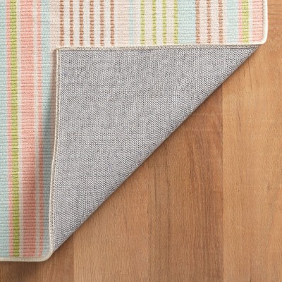 Ana Ticking Aqua Stripe Multicolor Synthetic Runner Rug