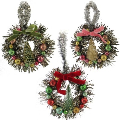 Holiday Ornament 6.0" Tinsel Wreath Ornaments Tree Hanging Bows Christmas  -  Ornament Sets