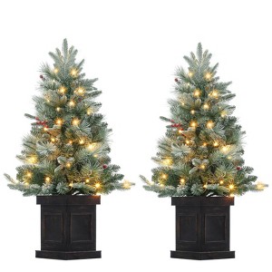 2 Pcs 3ft Prelit Artificial Christmas Tress with 78 Warm White Lights, Brown Lamp Base, Snow Flocked Xmas Tree for Christmas, Bedroom, Window Decor - 1 of 4
