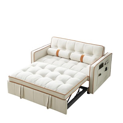 NicBex 55.5" Pull Out Sleep Sofa Bed Velvet 2 Seater Loveseats Sofa Couch with Side Pockets, Adjsutable Backrest and Lumbar Pillows