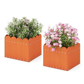 Tangkula 2 Pack Square Planter Box Weather-Resistant HDPE Flower Pot Garden Bed