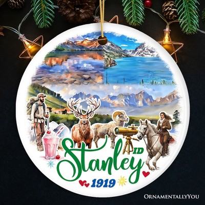 Breathtaking Stanley Mountain Town Ornament, Idaho Wilderness Christmas Gift and Scenic Lakeside Souvenir Circle 3