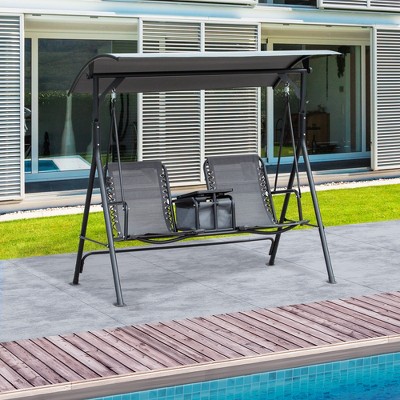 Gray Steel 2-Person Outdoor Swing with Adjustable Canopy and Storage