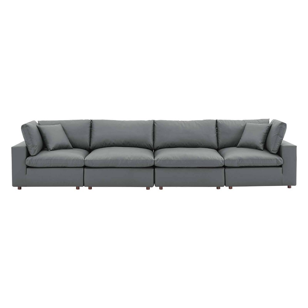 Photos - Sofa Modway Commix Down Filled Overstuffed Vegan Leather 4 Seater  Gray  