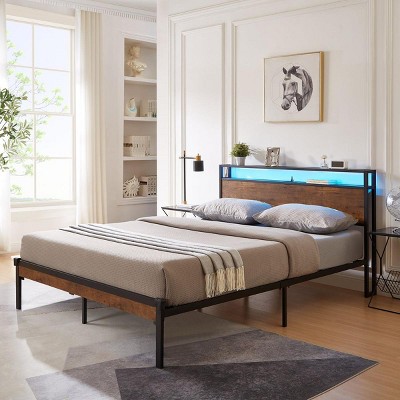 Streamdale King Size Platform Bed with USB, LED Lights, Storage