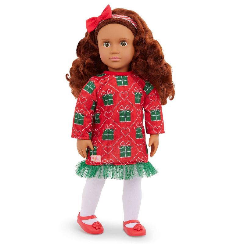 Our Generation Luz 18&#34; Doll with Red &#38; Green Holiday Sweater Dress Outfit, 1 of 7