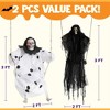 Joyfy 2 Packs 3ft Halloween Hanging Ghosts Outdoor Decor, Scary Grim Reaper Swinging Flying Skeleton with Lighted Up Eyes for Yard Patio Lawn Garden - 4 of 4