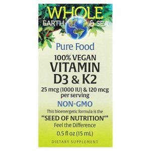 Natural Factors Whole Earth Sea®, 100% Vegan Vitamin D3 & K2, 0.5 fl oz (15 ml) - 1 of 3