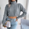 Women's Fall Cable Knit Sweater Long Sleeve Shirt Turtleneck Cropped Casual Pullover Sweater Top - 3 of 4
