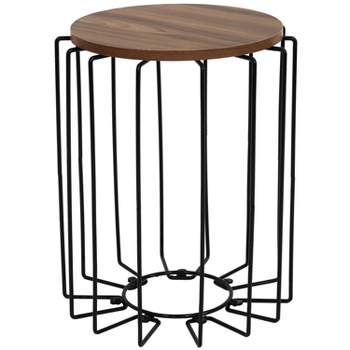 Sunnydaze Steel Wire Indoor End Table with Faux Woodgrain MDF Tabletop - 17.75" H