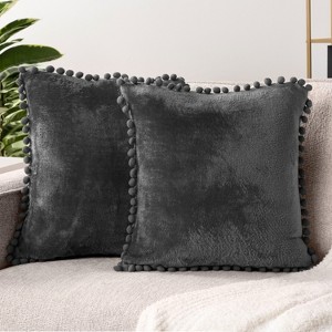 PAVILIA Set of 2 Pom Pom Throw Pillow Covers, Decorative Pompom Fringe Square Cushion Cases for Couch Sofa Bed - 1 of 4