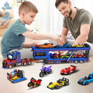 City Transporter Truck Building Set with 7 Cars, 1050pcs STEM Toy, Adjustable Ramp for Kids Aged 8+ - 1 of 4
