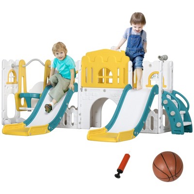 Qaba 8 In 1 Toddler Slide And Swing Set With 2 Slides, Indoor Baby ...