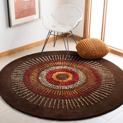 Handmade Round Brown and Gold Wool Area Rug