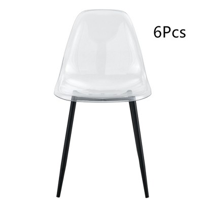 Anybear Modern Simple Transparent Plastic Dining Chair With Black Metal Legs, Set of 6