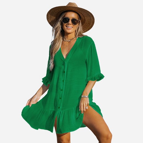 Women s Ruffled Swim Cover Up Dress cupshe xs green Target