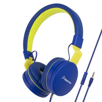 Insten Kids Headphones with Microphone, Wired Headset 3.5mm Adjustable Foldable with Volume Limiter for Toddler & School, Blue