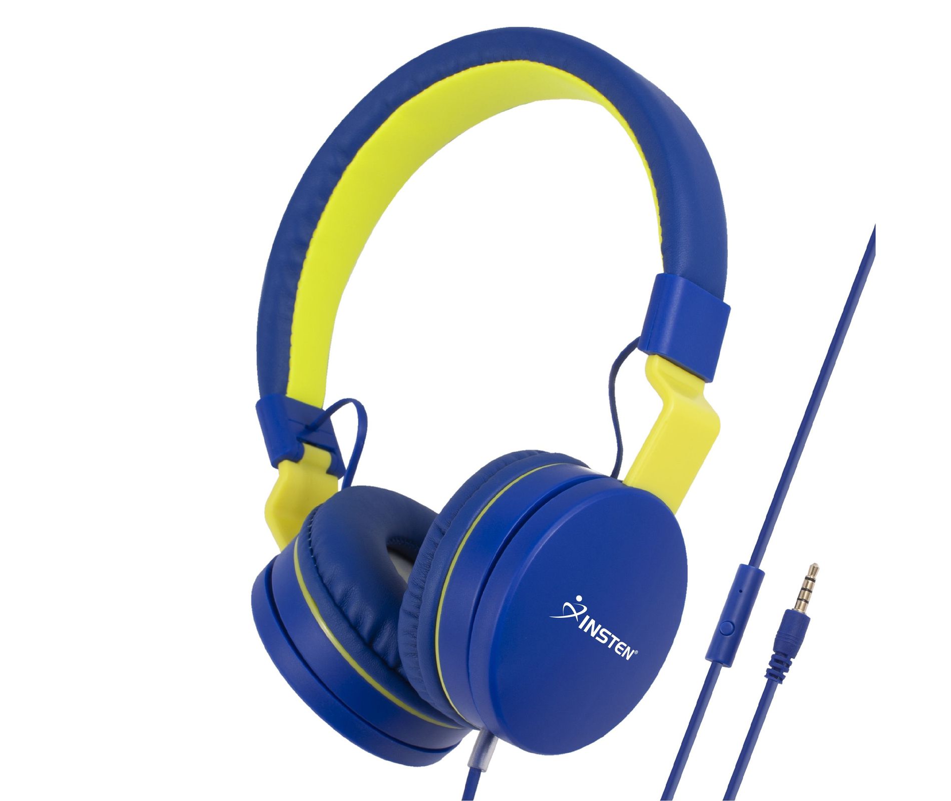 Insten Kids Headphones with Microphone, Wired Headset 3.5mm Adjustable Foldable with Volume Limiter for Toddler & School, Blue
