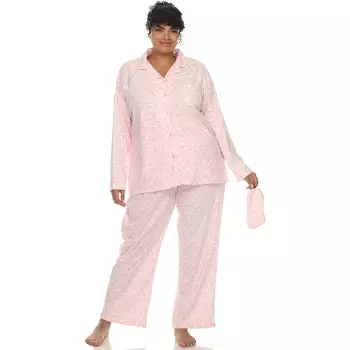 Women's Plus Size Three-piece Pajama Set Pink Cheetah 4x - White Mark ...