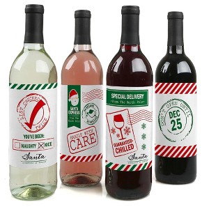 Big Dot of Happiness Santa's Special Delivery - From Santa Claus Christmas Decorations for Women and Men - Wine Bottle Label Stickers - Set of 4 - 1 of 4