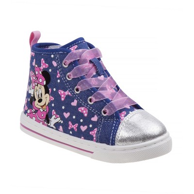 Disney Girl Minnie Mouse Denim High Top Sneakers with Lace Details