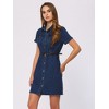 Allegra K Women's Collar Roll Up Short Sleeve Belted Button-Up Denim Shirt Dresses - 3 of 4